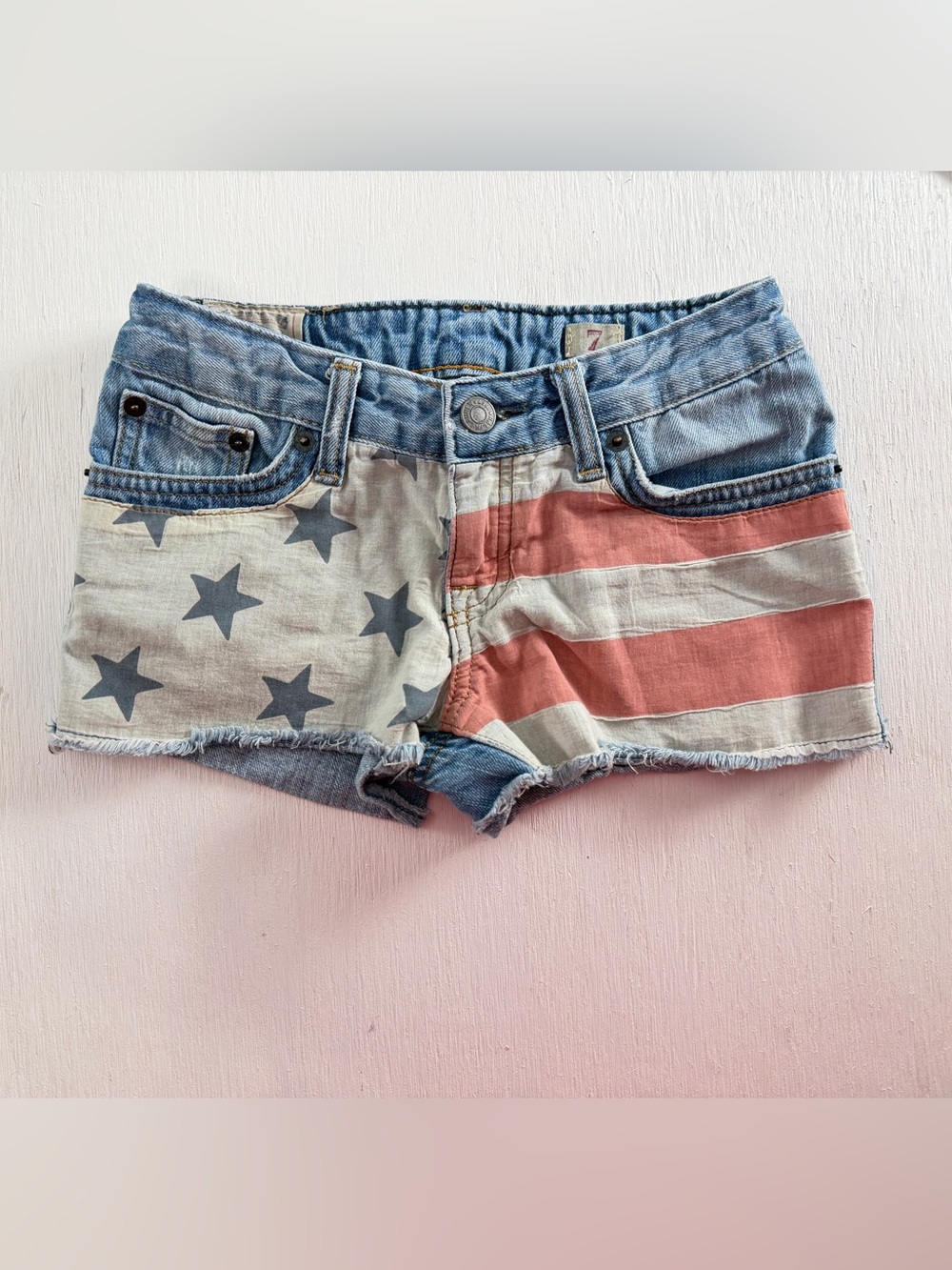 Vintage‎ Polo Ralph Lauren Original Kids Girls American Flag Denim Shorts 7 USA